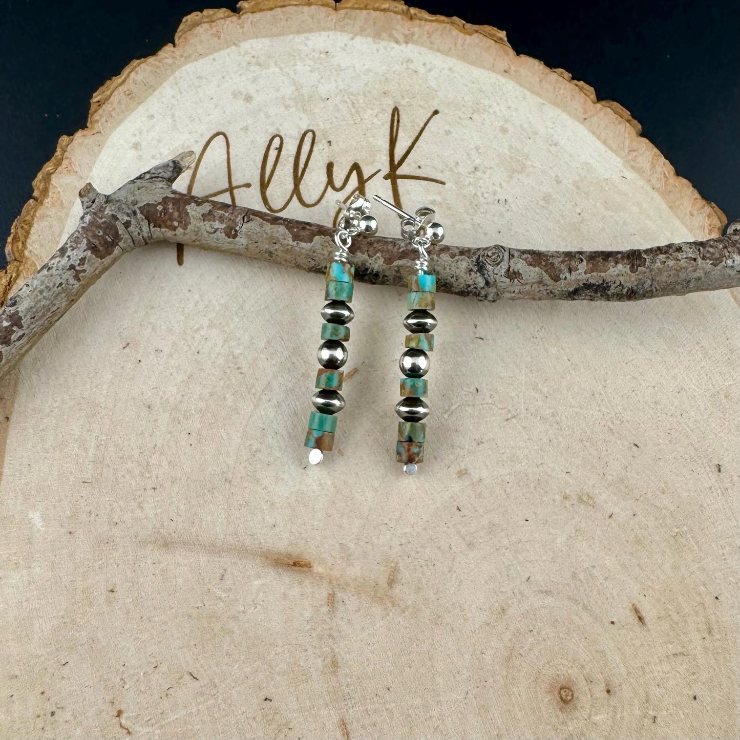 Navajo Pearls Earrings with Turquoise Gemstone – Drop Post Southwestern Style Earrings