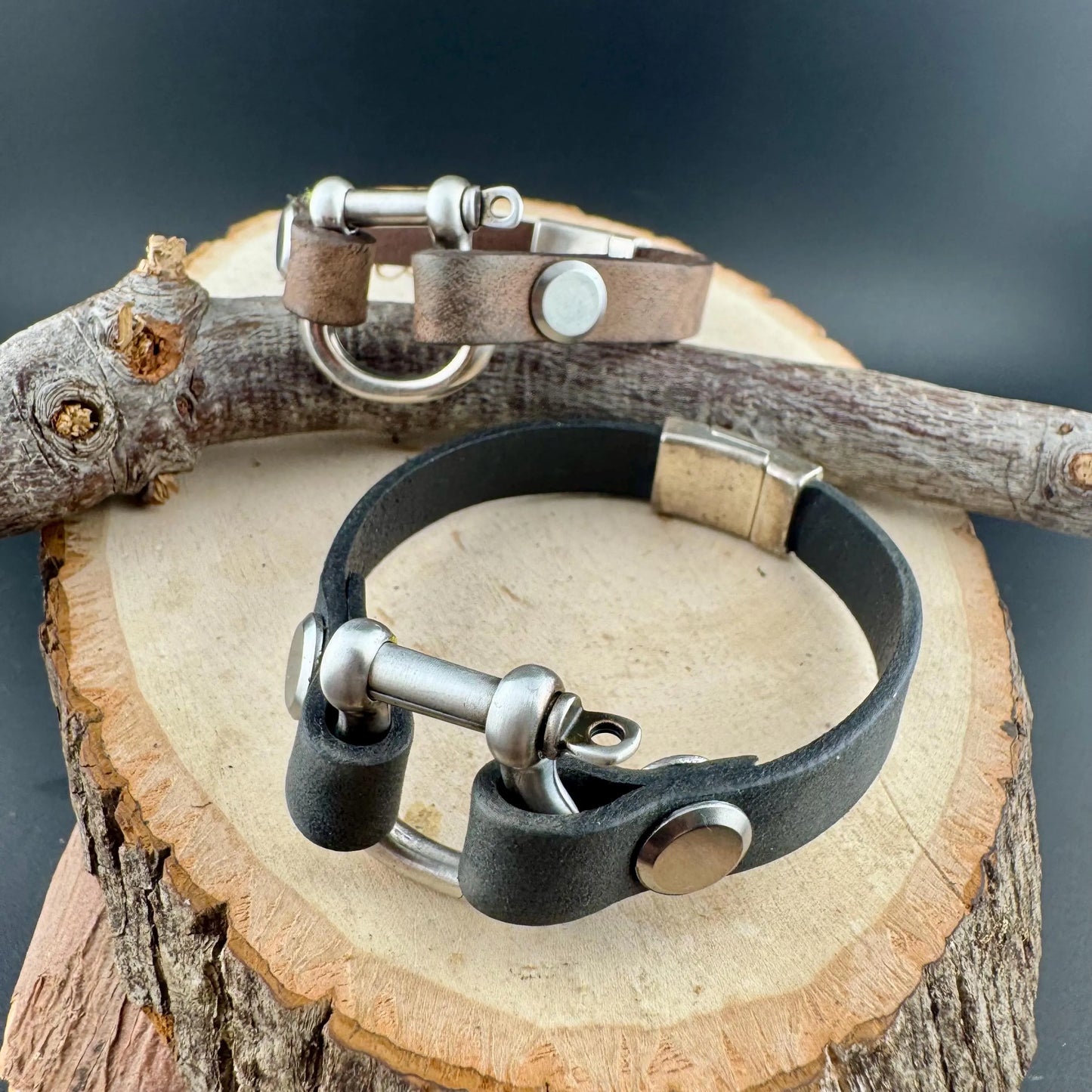 Rustic Leather Shackle Bracelet for Men or Women - Horse Clasp, Equestrian Gift