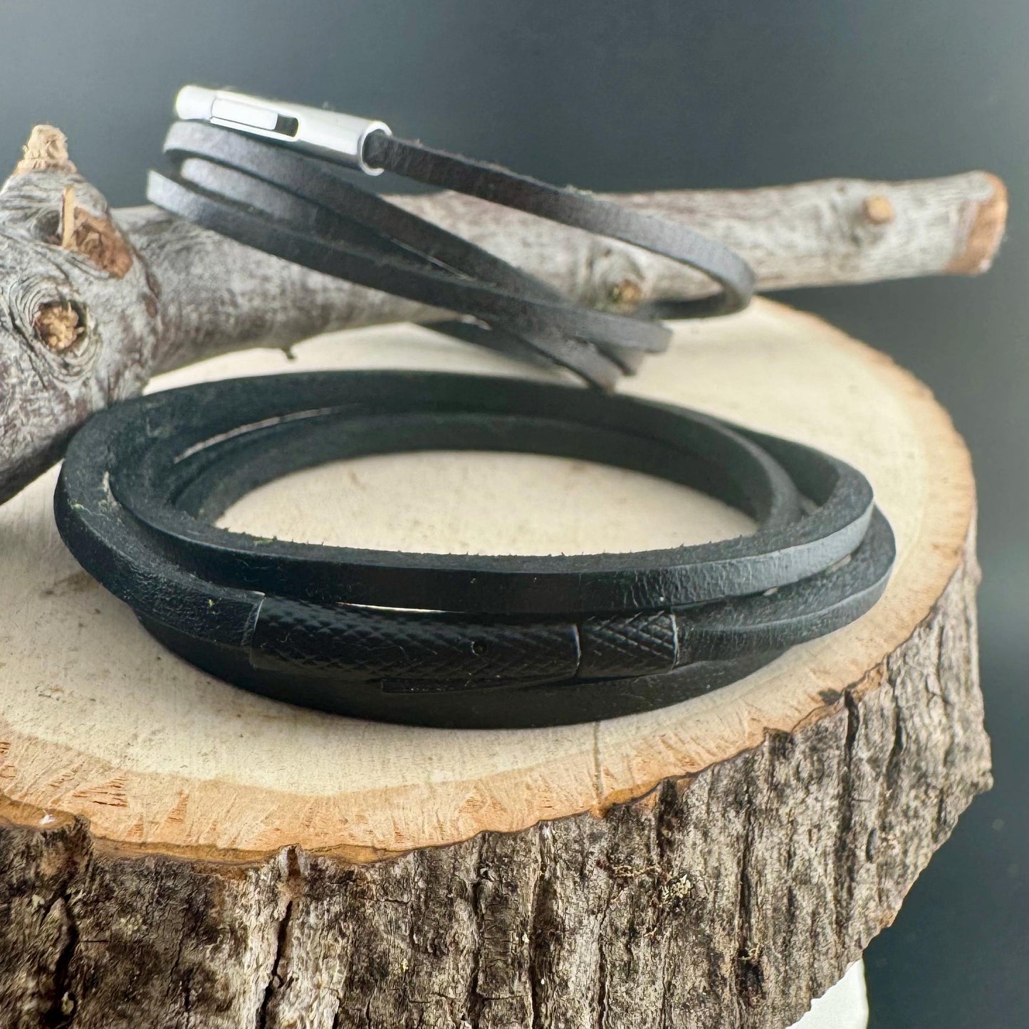 Square Genuine Leather Multi Wrap Bracelet - Stylish Bayonet Clasp