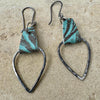 Turquoise & Brown Leather Teardrop Earrings • Oxidized Sterling Silver