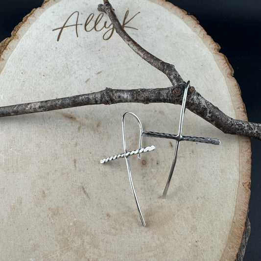Handcrafted Sterling Silver Cross Earrings – Unique Seamless Design (20g or 18g Option)