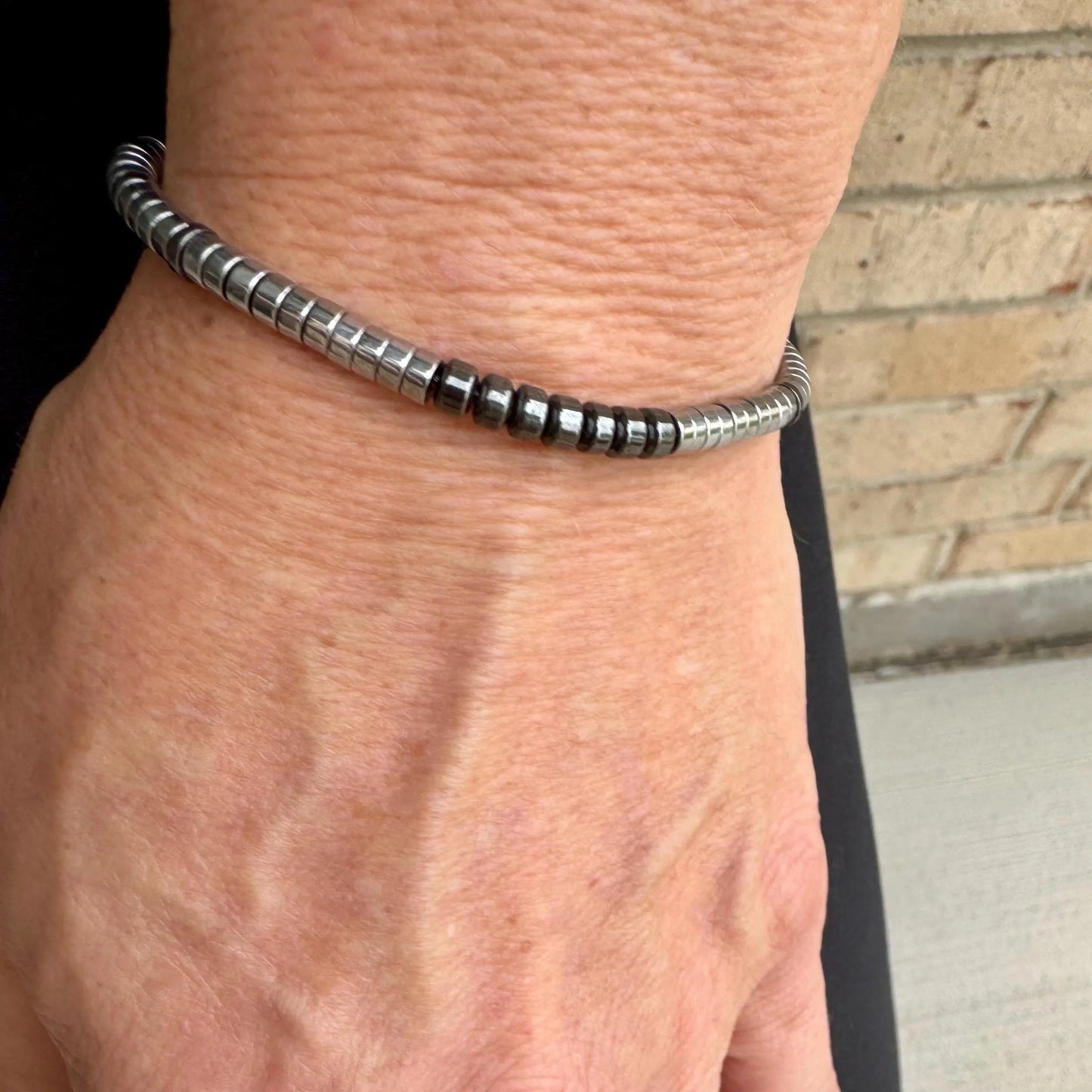 Hematite Bracelet – Unisex Sterling Silver Accent, AAA Grade Natural Stone, Stackable & Handmade