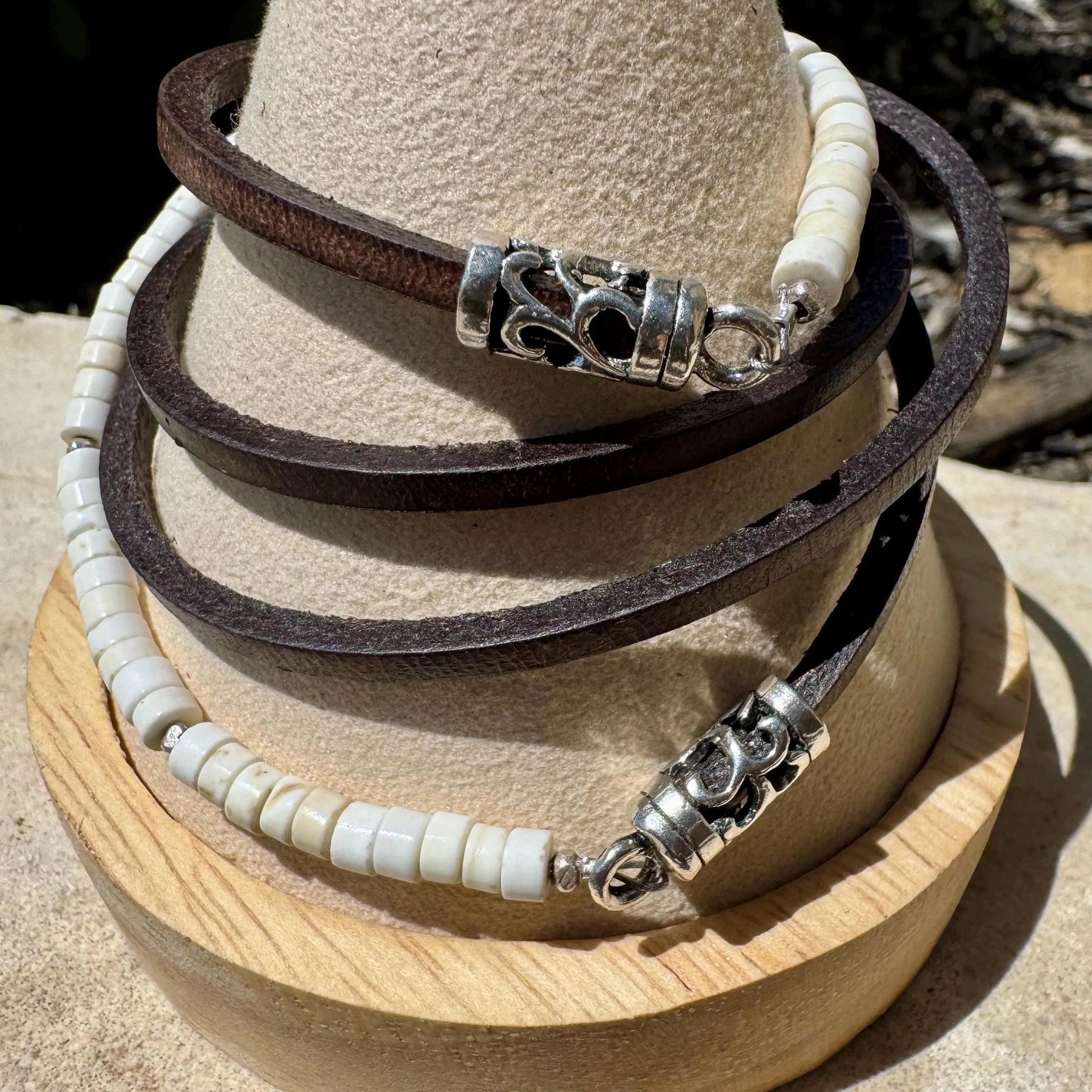 Sterling Silver Wrap Bracelet, White Turquoise Gemstone Bracelet, Leather Jewelry, Genuine Leather Gift, Stylish Wristwear