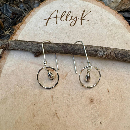 Navajo Pearl Teardrop Earrings, Sterling Silver Circle Dangle Earrings