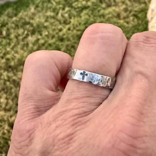 Sterling Silver 4mm Cross Band Ring - Minimalist Faith Jewelry