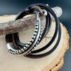 Silver Half Cuff & Square Leather Multi Wrap Bracelet | Artisan Jewelry