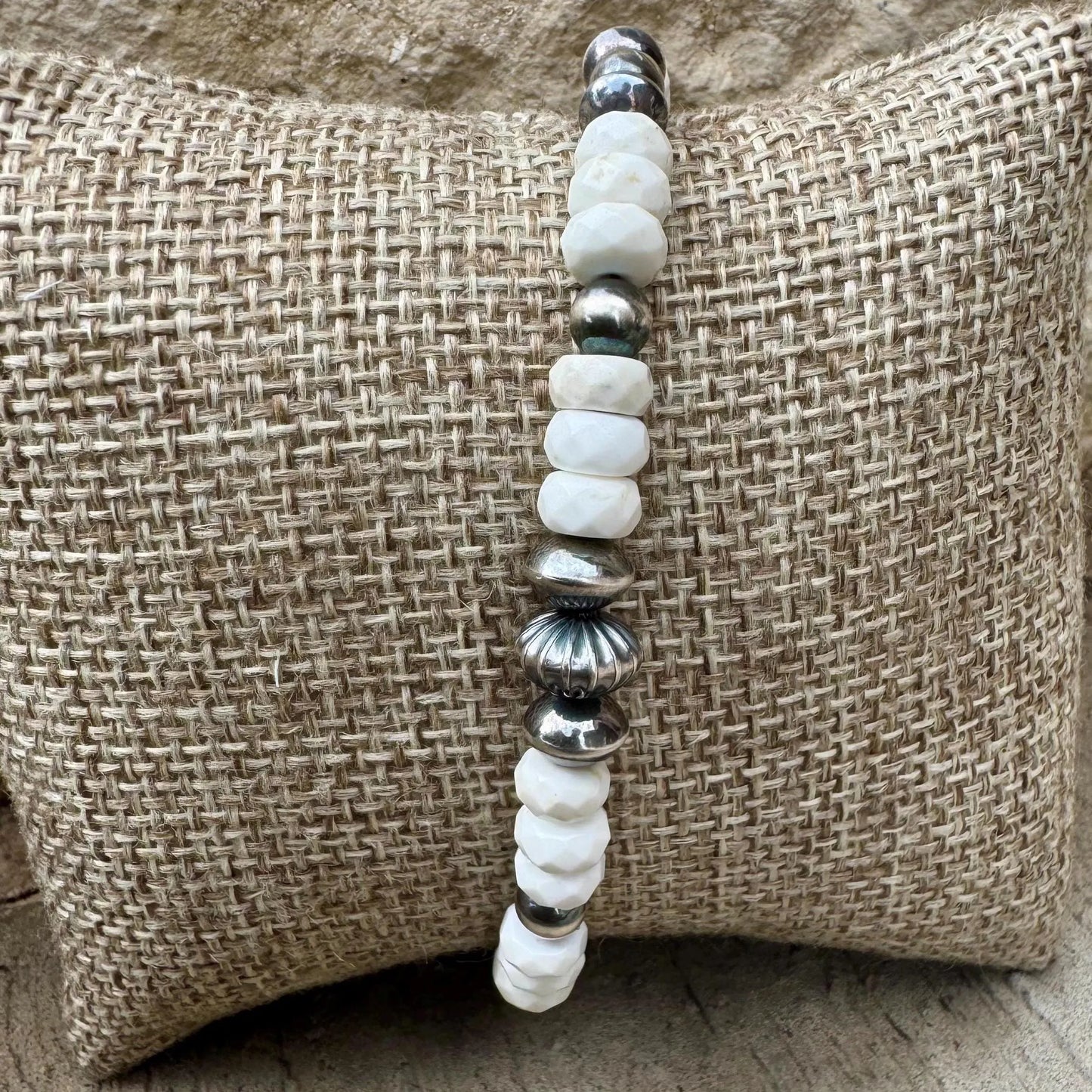 Navajo Pearl with White Turquoise gemstone/ sterling silver beaded bracelet