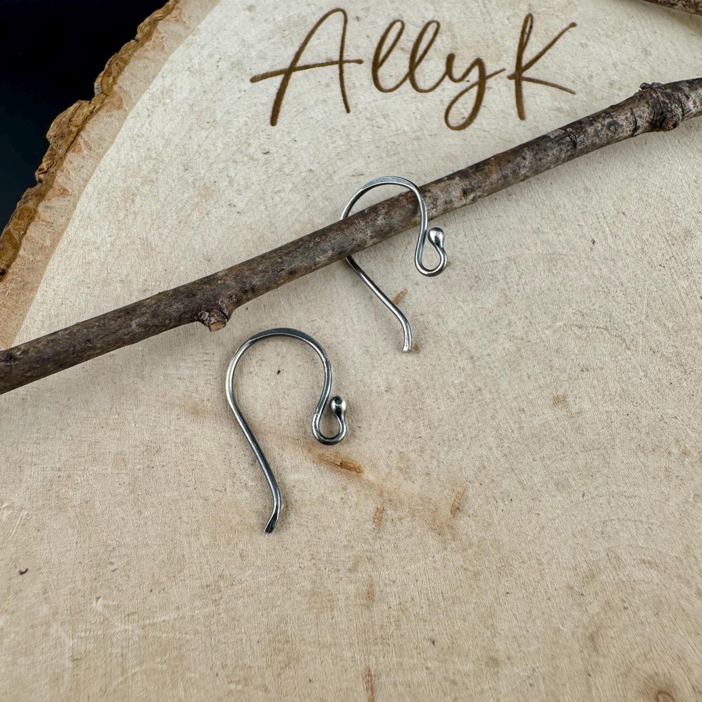 Handmade Sterling Silver Ball End Ear Wires – 20 Gauge Hand forged, Shiny or Oxidized