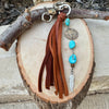 Leather Turquoise Purse Tassel Keychain with Indian Head Buffalo Nickel
