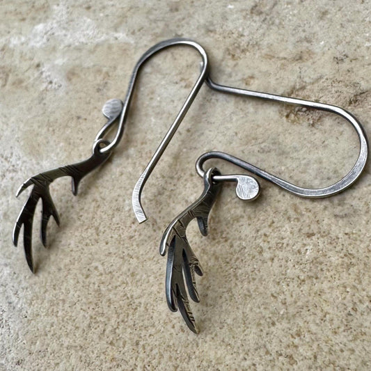 Sterling Silver Deer Antler Earrings • Rustic Nature Inspired Artisan Drops