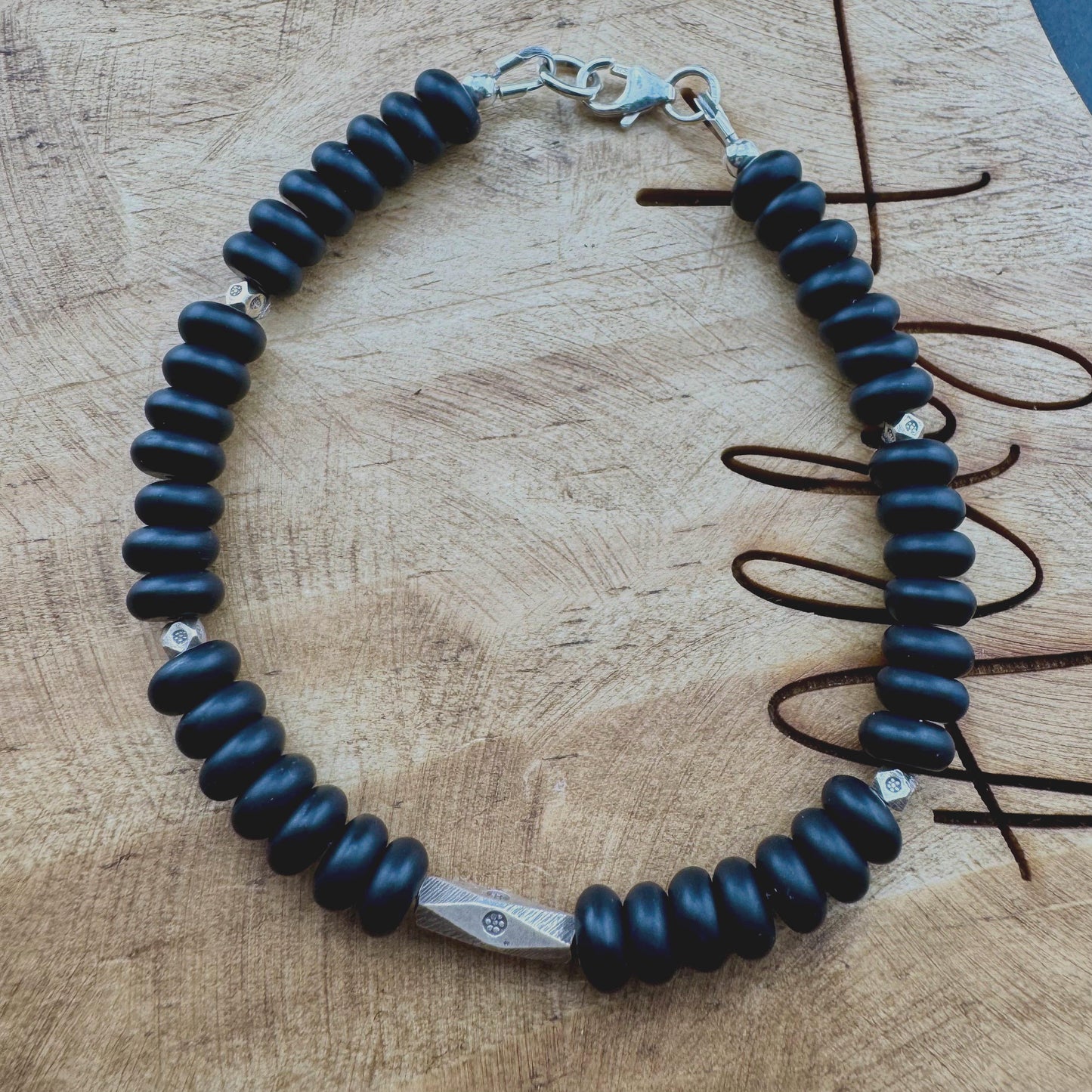 Sterling Silver Black Onyx Bracelet – Minimalist Unisex Jewelry | Protection Stone