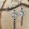 Vintage Indian Head Buffalo Nickel Earrings with Onyx Gemstones & Chevron Chain