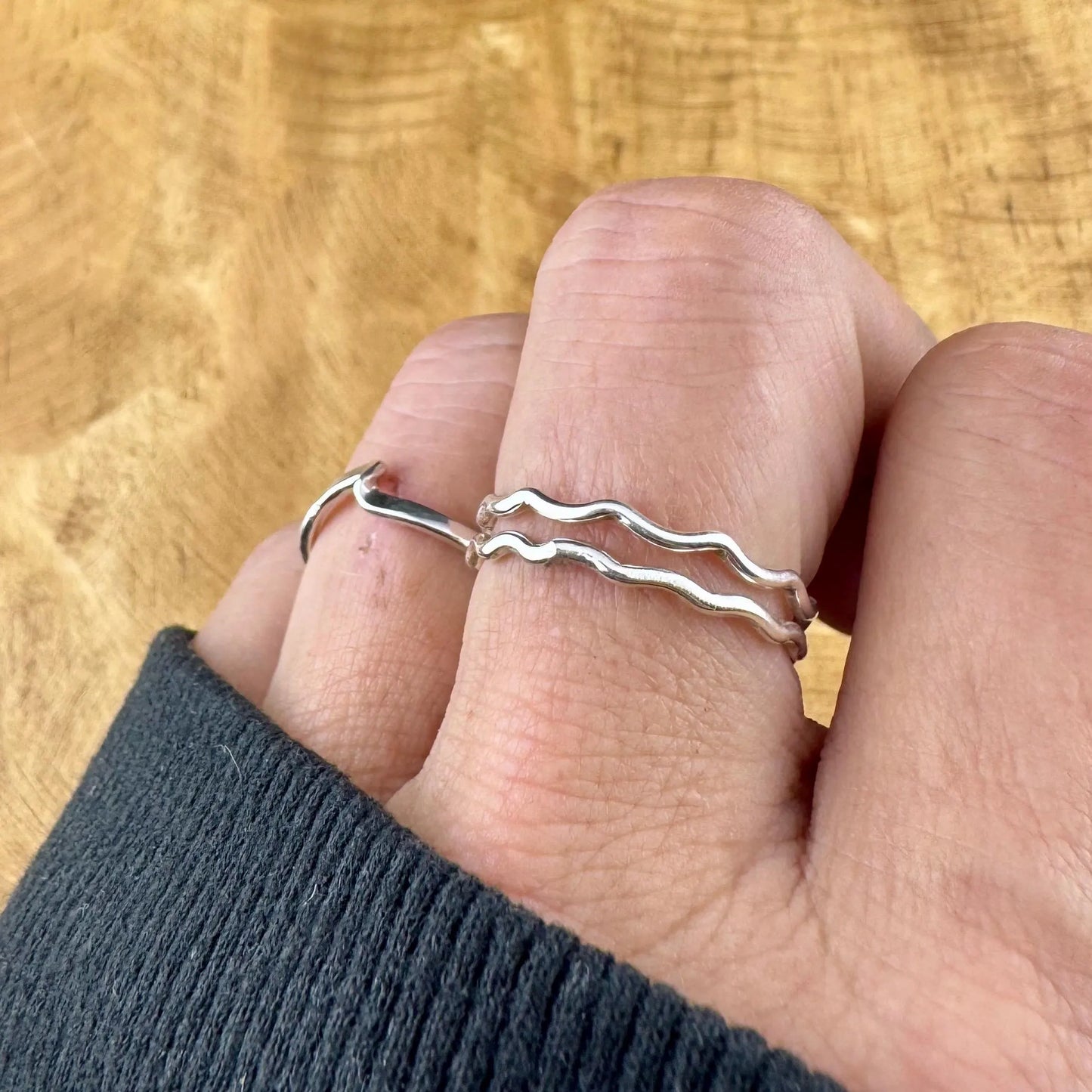 Sterling Silver Wave Ring Set – Wavy Zig Zag Design