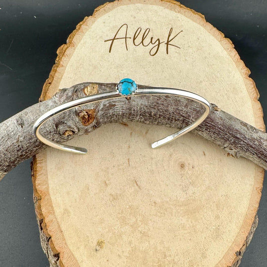 Sterling Silver Dainty Royston Turquoise Bracelet – Handmade Adjustable Cuff Jewelry