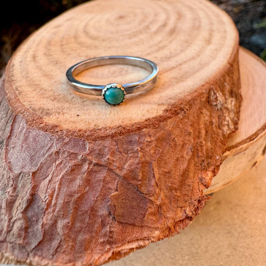 Sterling Silver Kingman Turquoise Dainty Band Ring - Hammered or Smooth Finish