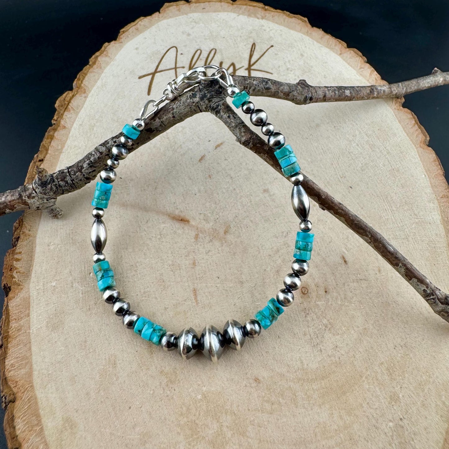 Navajo Pearl and Turquoise Bracelet, Sterling Silver Beaded Gemstone Boho Chic Bracelet