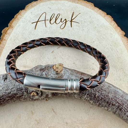 Stylish Braided Leather Bracelet with Bayonet Closure | Bolo Cord + Stainless Steel, Custom Leather Choice