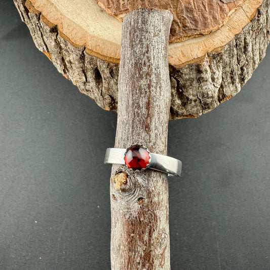 Sterling Silver Garnet Gemstone Band Ring - Hammered or Smooth Finish