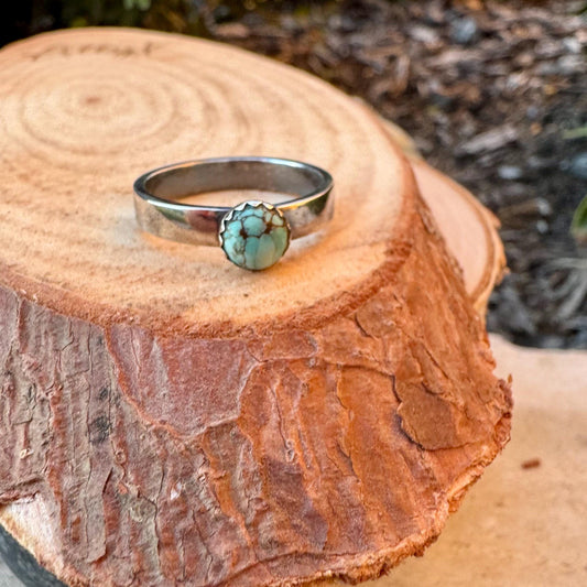 Sterling Silver Royston Turquoise Band Ring - Hammered or Smooth Finish