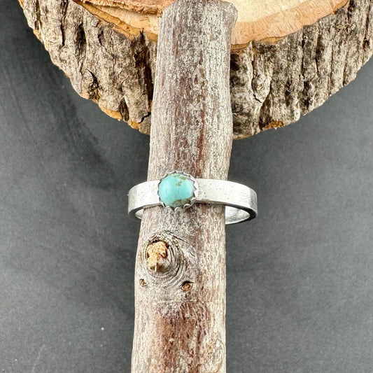 Sterling Silver Kingman Turquoise Band Ring - Hammered or Smooth Finish