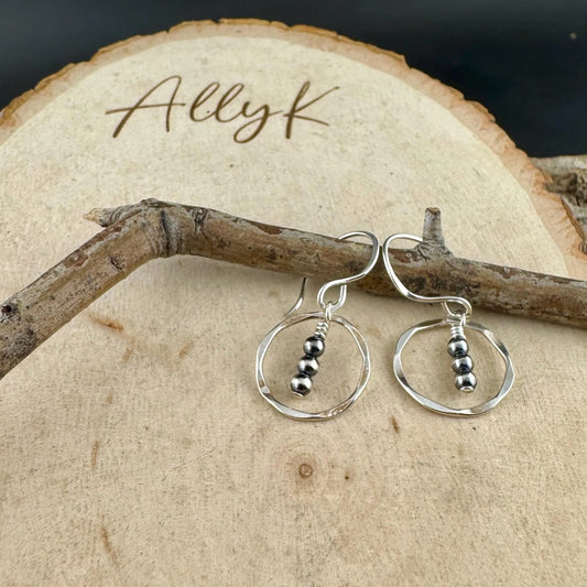 Dainty Desert Pearl Drop Earrings, Sterling Silver Circle Dangle Earrings