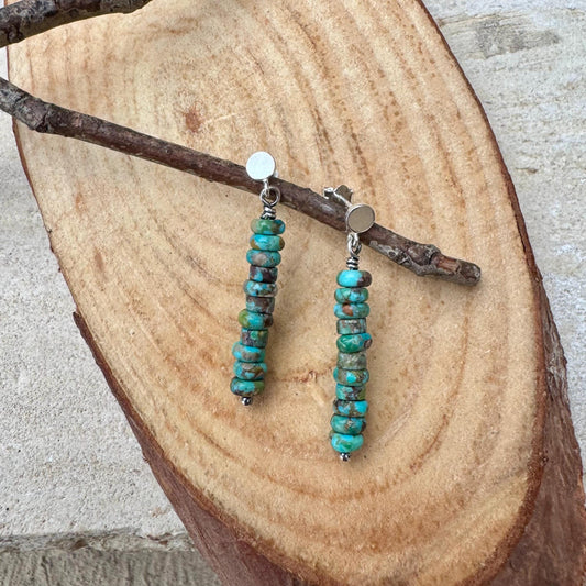 Sterling Silver Turquoise Post Drop Earrings, Natural Gemstone Jewelry