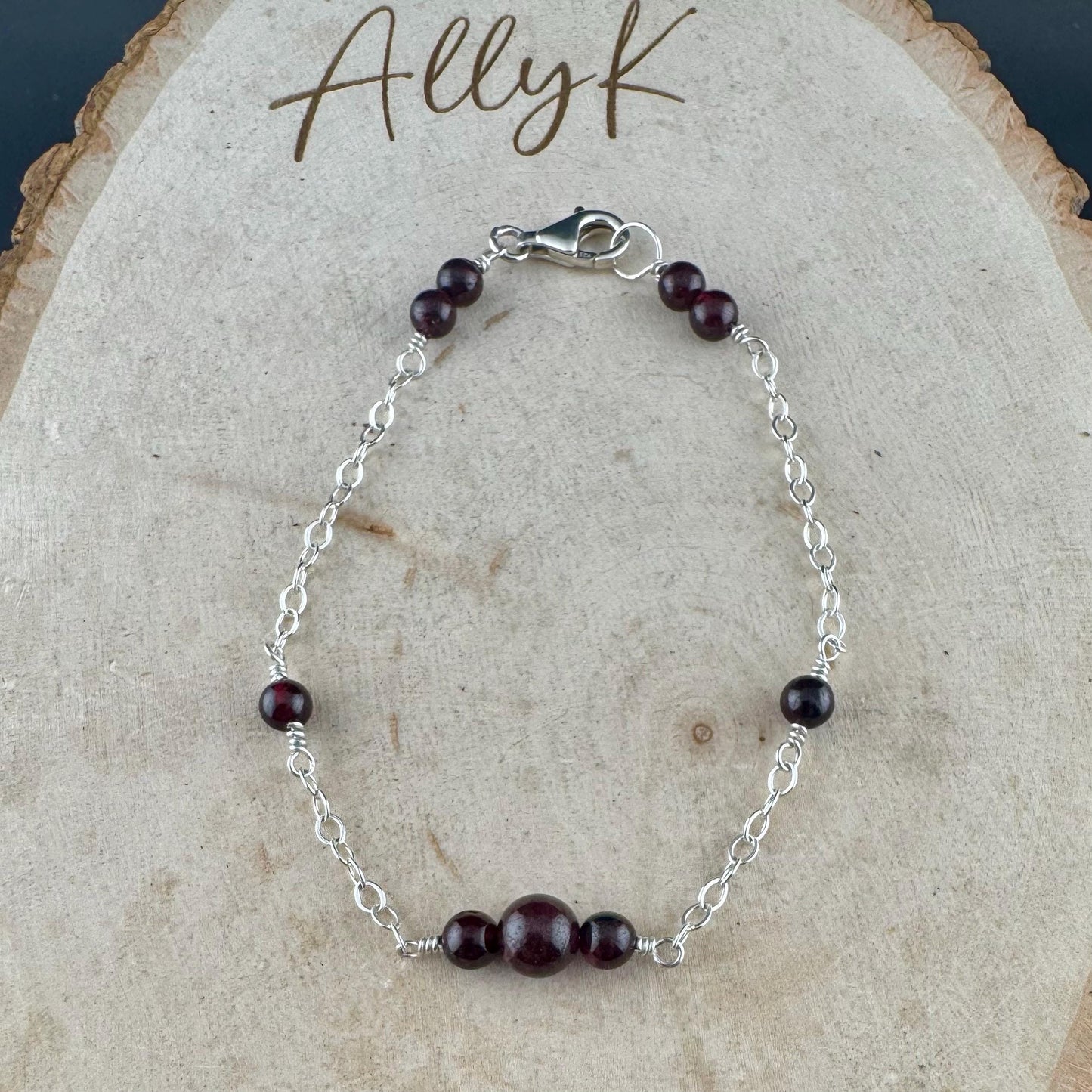 Garnet Gemstone Bracelet with Sterling Silver Cable Chain
