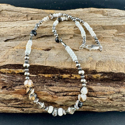 Navajo Pearl & White Buffalo Necklace – Sterling Silver White Turquoise Gemstone Choker
