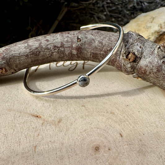 Sterling Silver Dainty White Buffalo Bracelet – Handmade Adjustable Cuff Jewelry