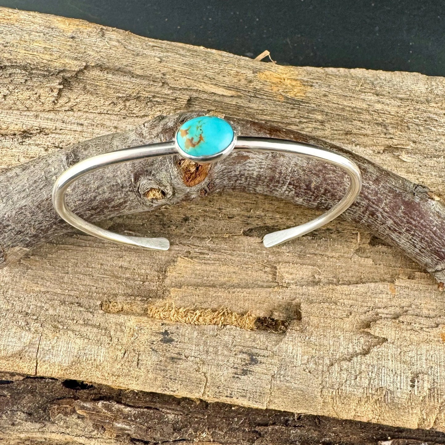 Sterling Silver Kingman Turquoise Bezel Bracelet – Handmade Adjustable Cuff Jewelry