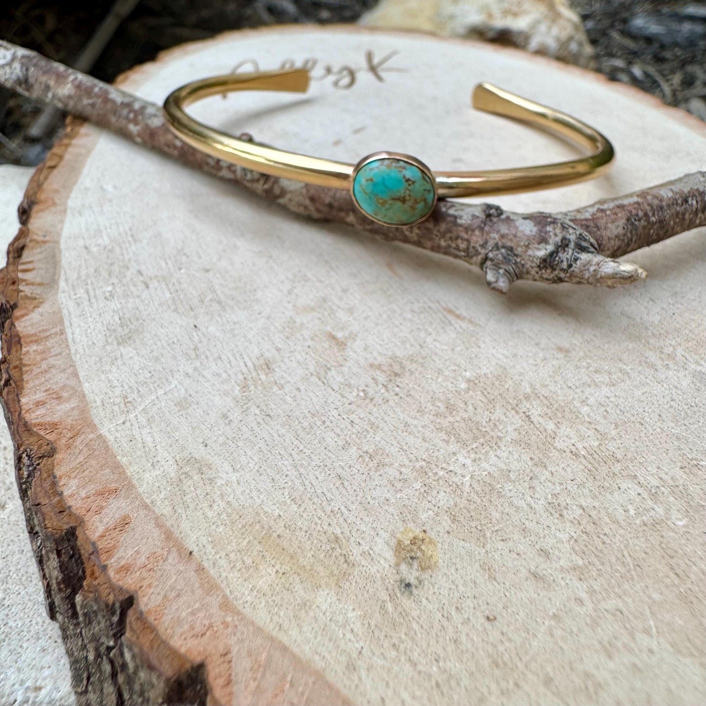 Brass Turquoise Bezel Bracelet – Handmade Adjustable Cuff Jewelry