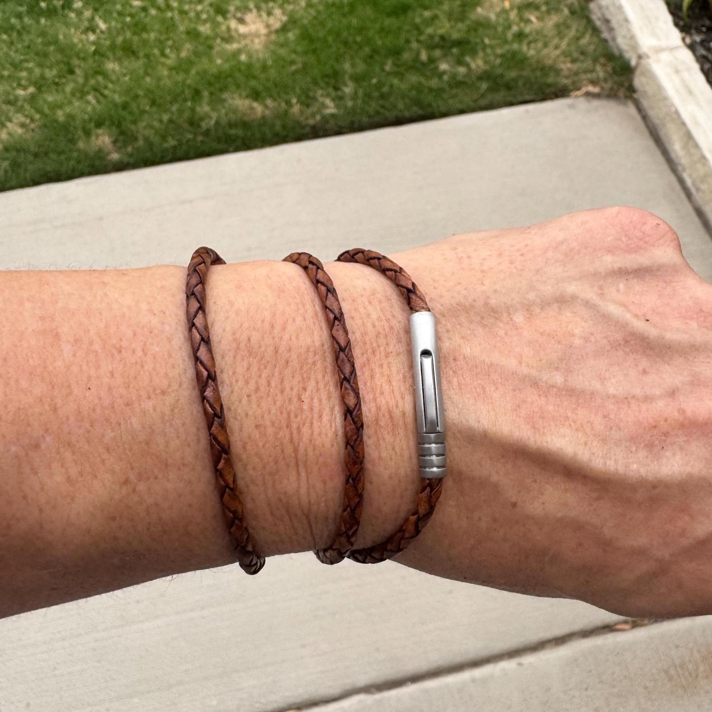 Braided Leather Wrap Bracelet • 3mm Genuine Leather • Stainless Bayonet Clasp