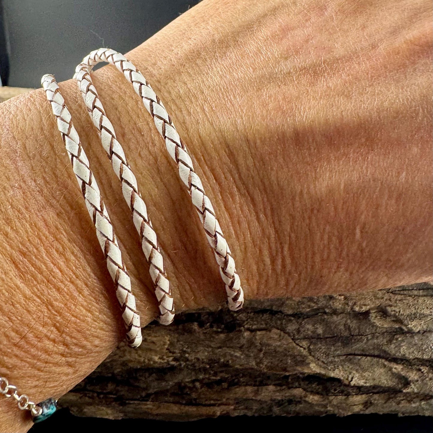 Genuine White Leather Braided Multi Wrap Bracelet - Unisex Gift with Bayonet Closure
