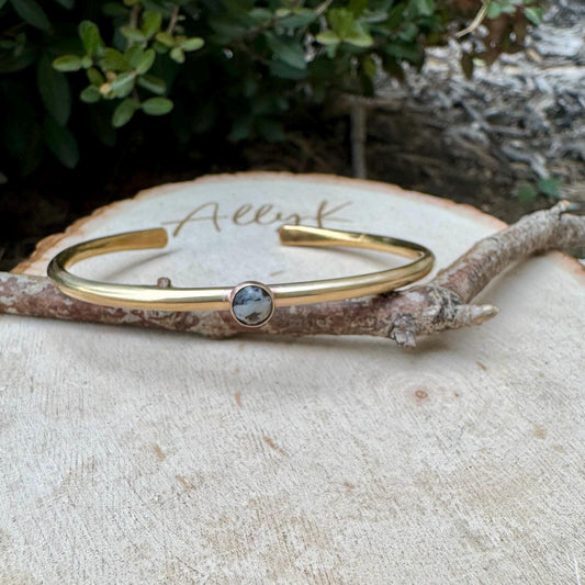 Brass White Buffalo Bezel Bracelet – 6mm Handmade Adjustable Cuff Jewelry