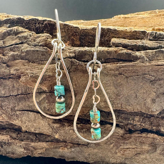 Teardrop Dangle Turquoise Navajo Pearl Earrings | Heart Chain Sterling Silver Jewelry