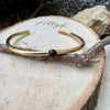 Elegant Brass Cuff Bracelet - Dainty Black Onyx Bezel, Adjustable