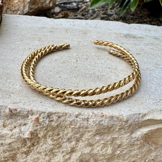 Brass Twisted Wire Cuff Bracelets - Elegant Set of 2 Statement Pieces