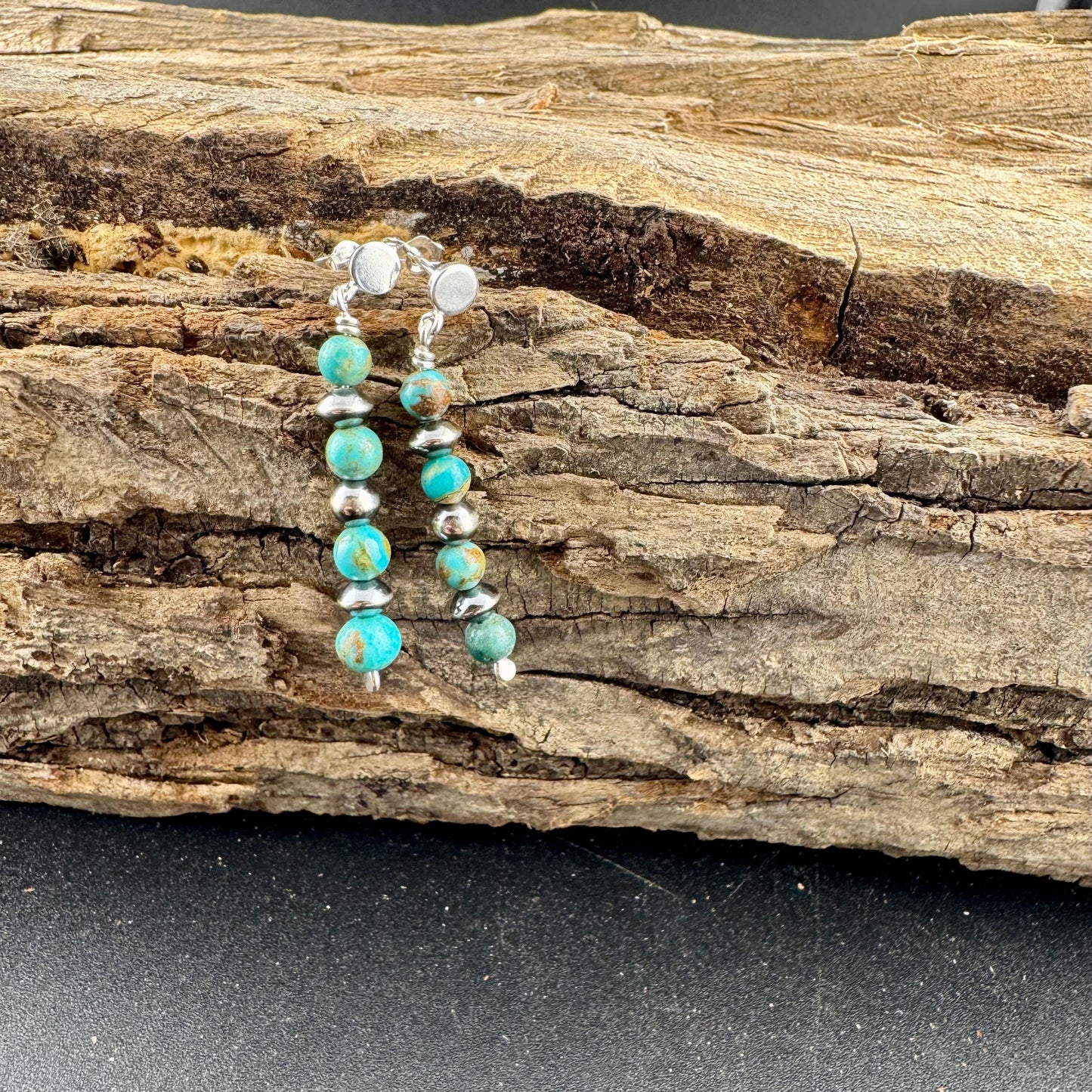 Navajo Pearls Turquoise Drop Post Earrings - Southwestern Gemstone Style Earrings