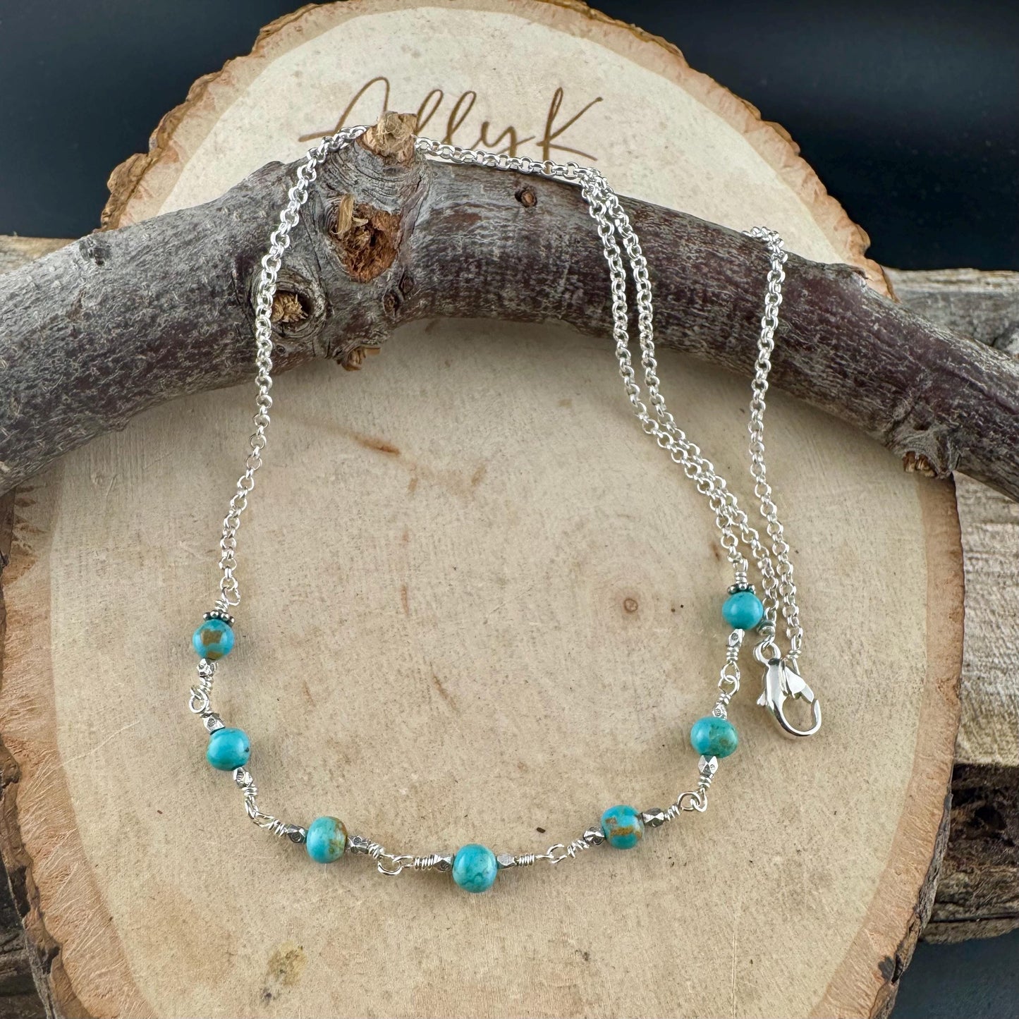 Turquoise Sterling Silver Wire Wrapped Necklace: Kingman Turquoise Jewelry