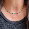 Sterling Silver Turquoise Wire Wrapped Bar Necklace: Kingman Blue Green Turquoise Jewelry