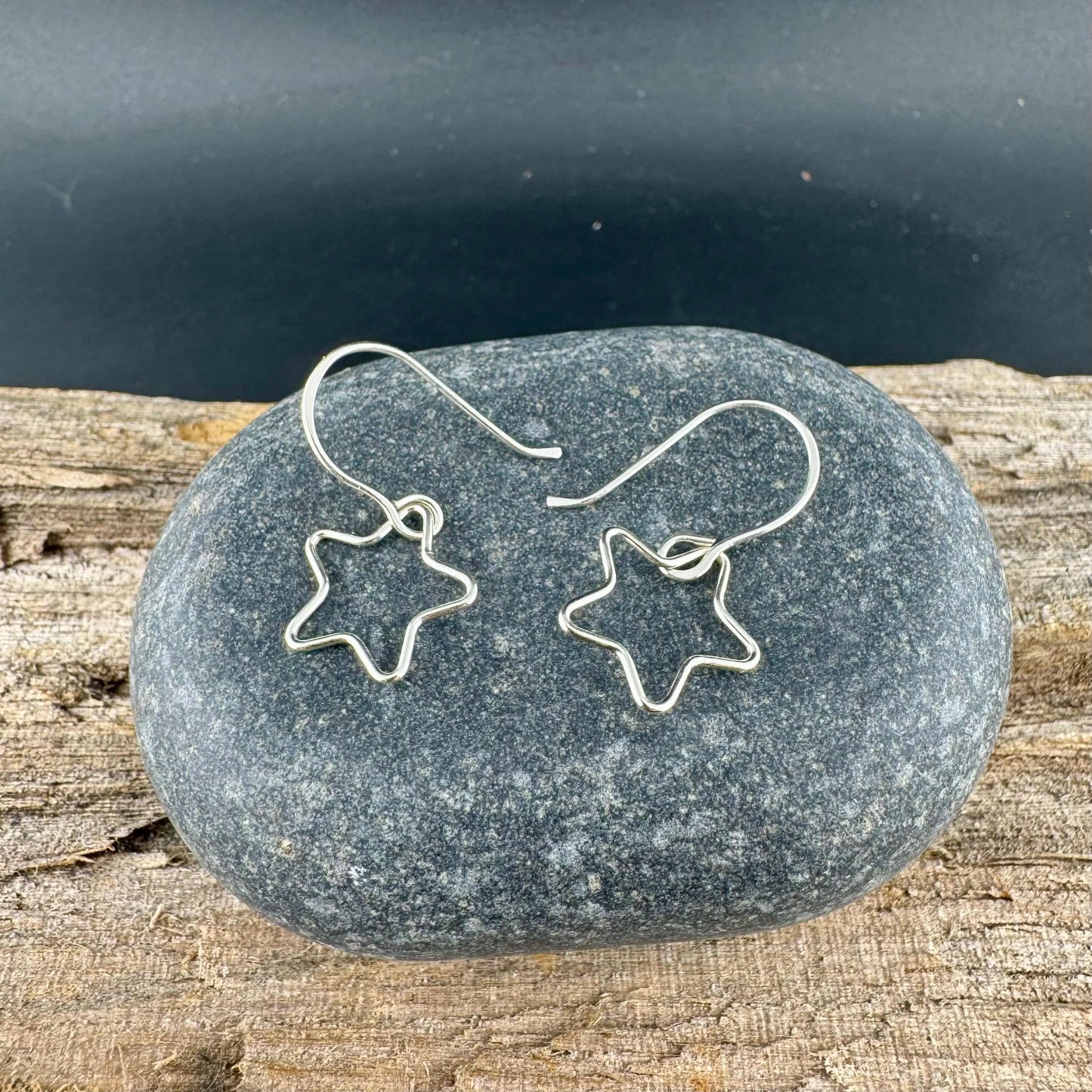 Sterling Silver Star Dangle Earrings • Minimalist Hand‑Forged Star Jewelry
