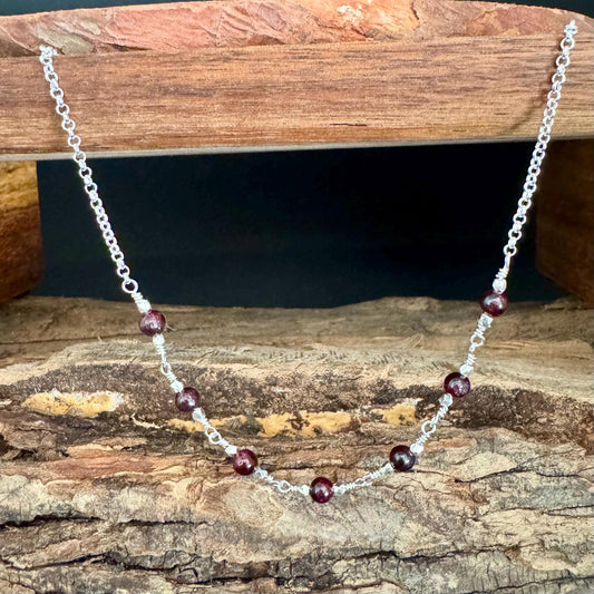 Garnet Sterling Silver Chain Bar Necklace, Unique Gemstone Necklace
