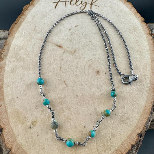 Sterling Silver Turquoise Wire Wrapped Necklace: Kingman Turquoise Jewelry