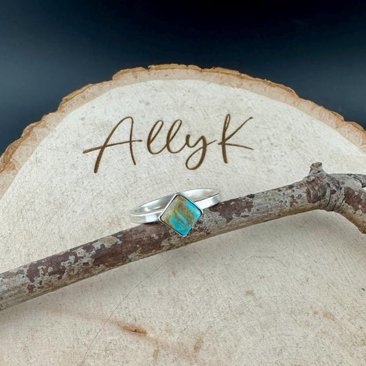 Turquoise Sterling Silver Bezel Band- Hammered & Smooth Finish