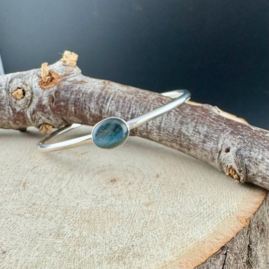 Blue Labradorite Cuff Bracelet – Handcrafted Adjustable Sterling Silver Jewelry