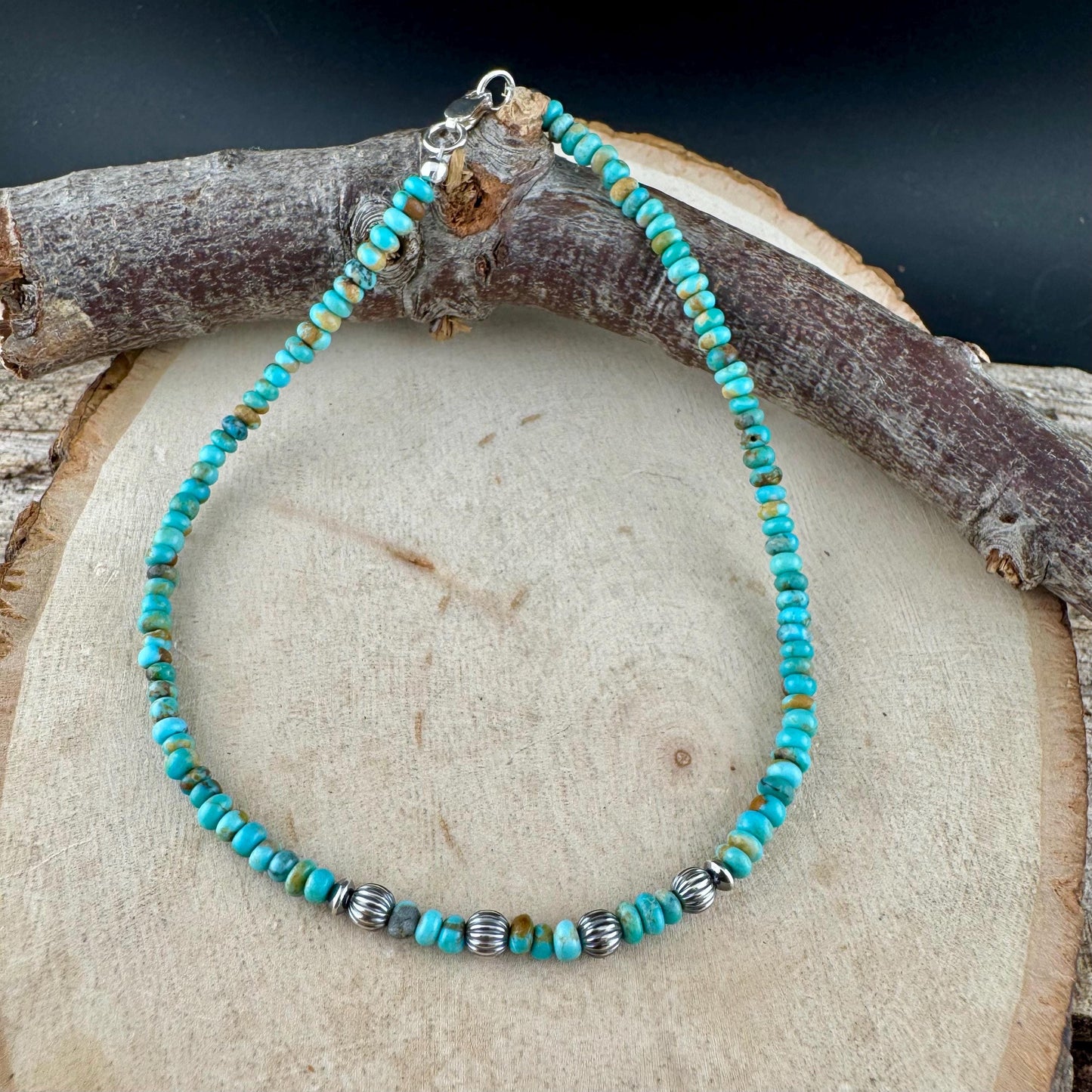 Turquoise & Navajo Pearl Sterling Silver Anklet | Dainty Boho Southwest Ankle Bracelet