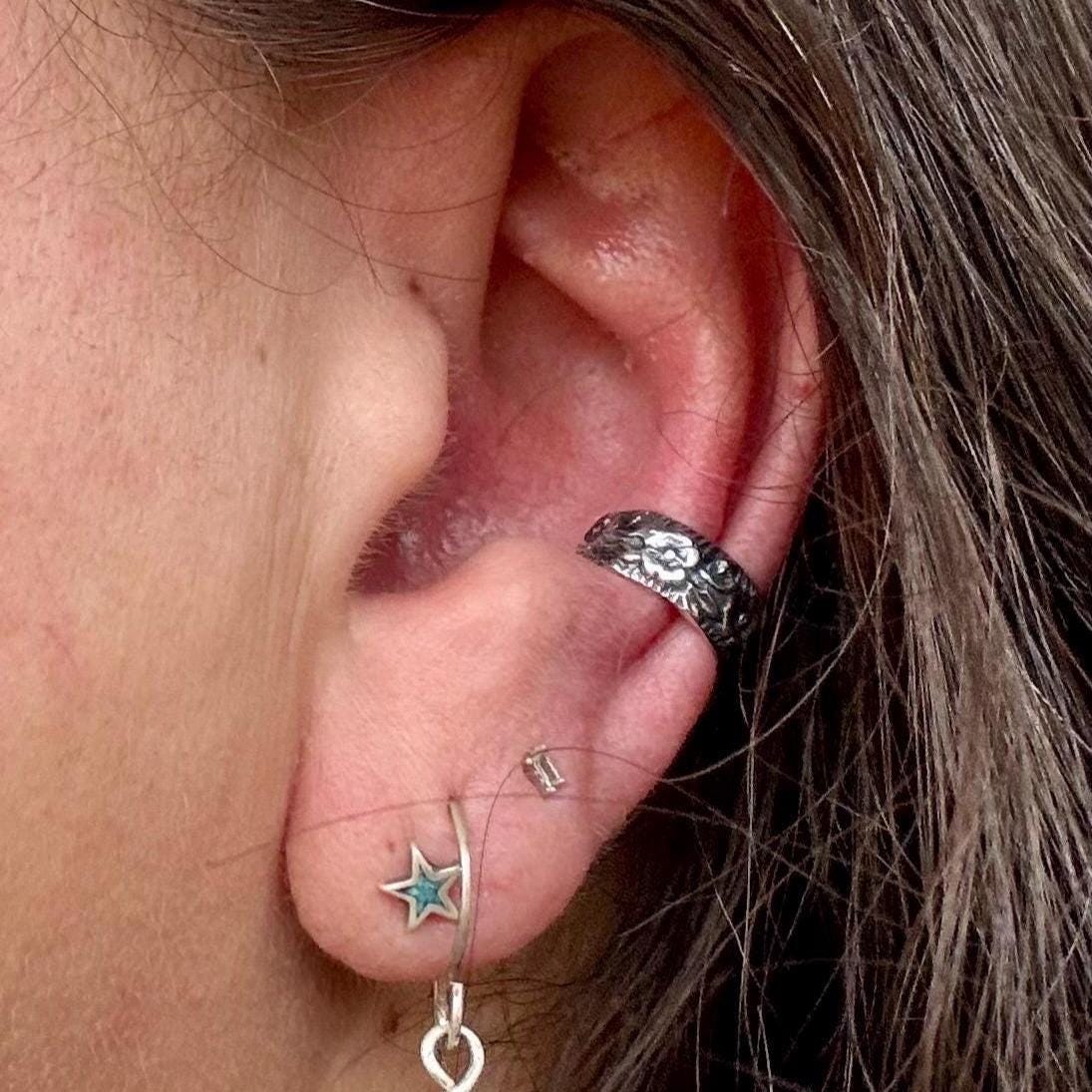 Sterling Silver Floral Ear Cuff | Wide Conch Band | No-Piercing Earring