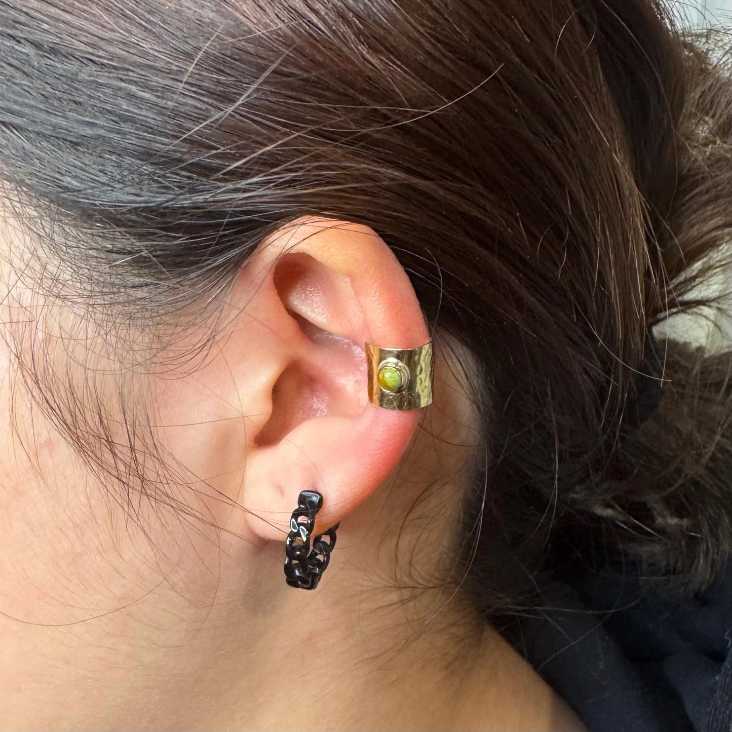 Brass 4mm Genuine Turquoise Ear Cuff | Wide Conch Band | No-Piercing Earring
