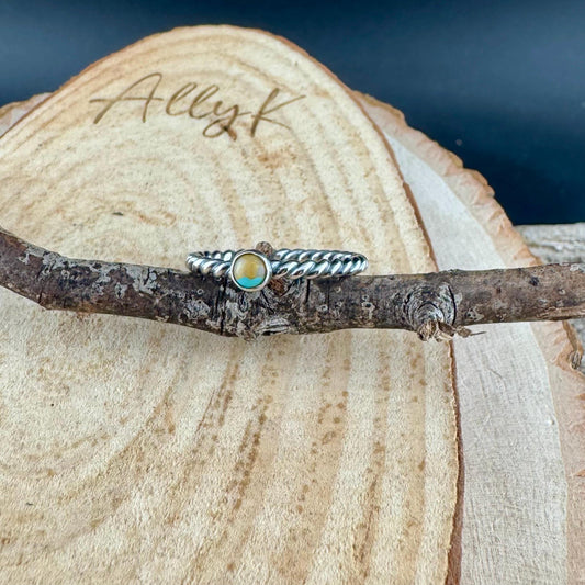 Sterling Silver Turquoise Cabochon Ring | Minimalist Rope Twist Wire Stackable Band
