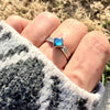 Sterling Silver Rectangle Band Ring with Blue-Fire Labradorite • 6mm Cabochon